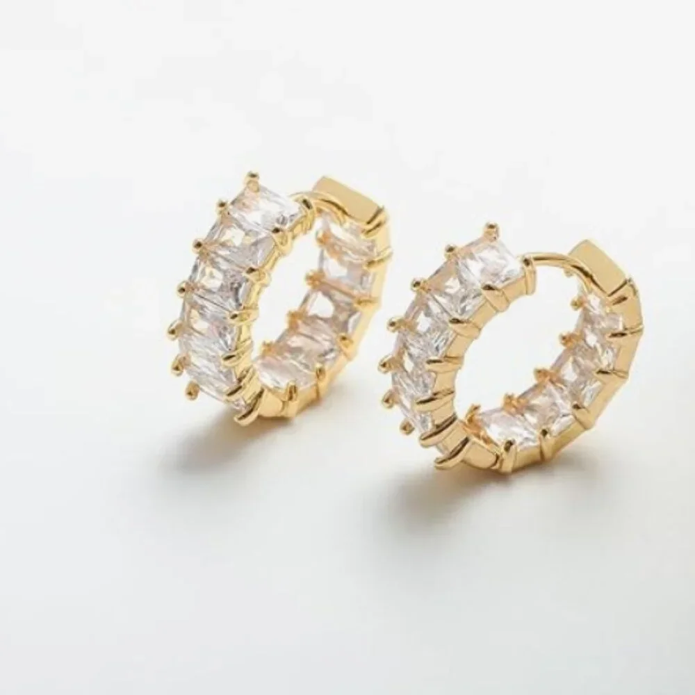 18K Gold Plated Stud White Earrings